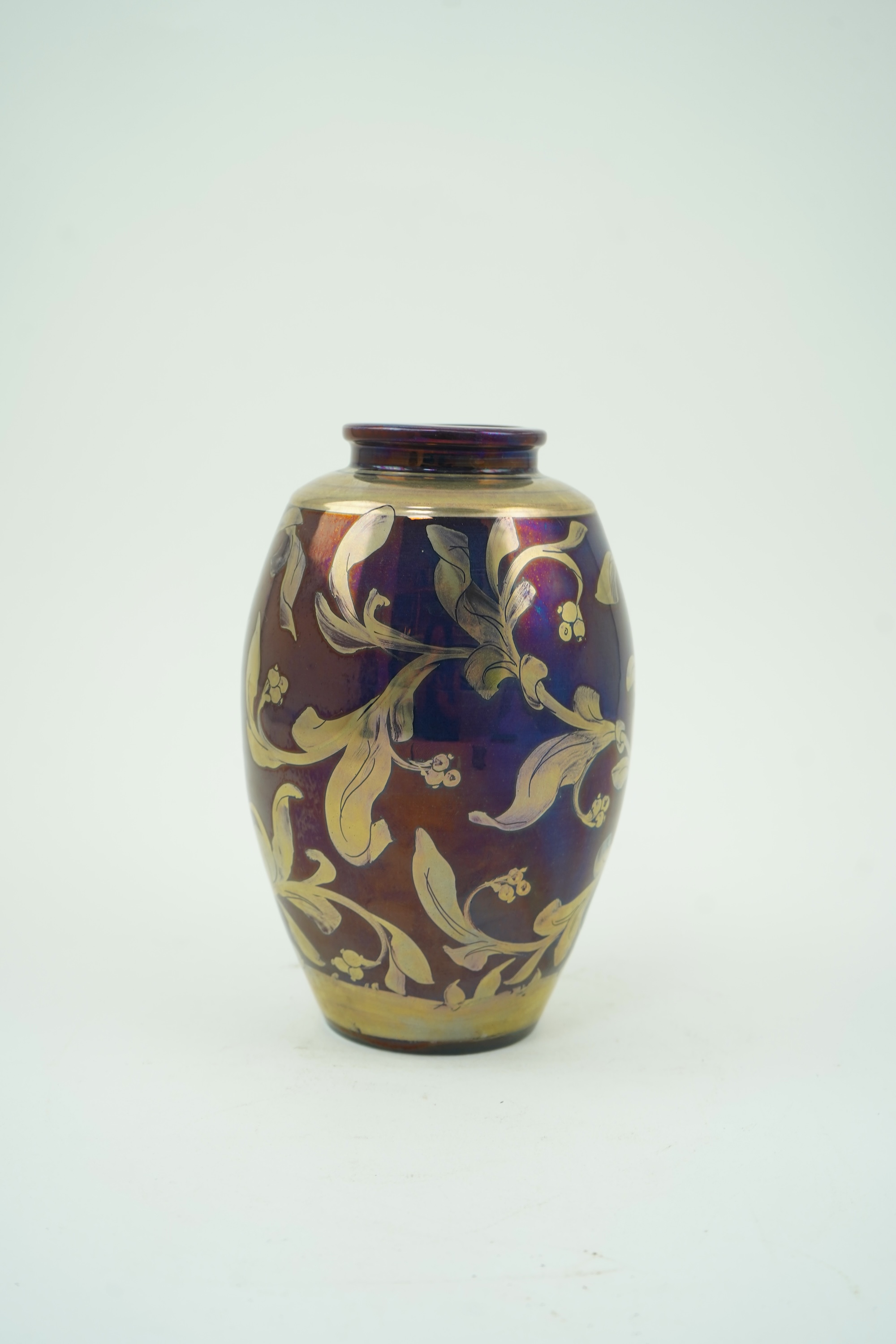 Jonathan Chiswell-Jones (b.1944): A silver and purple lustre pottery vase